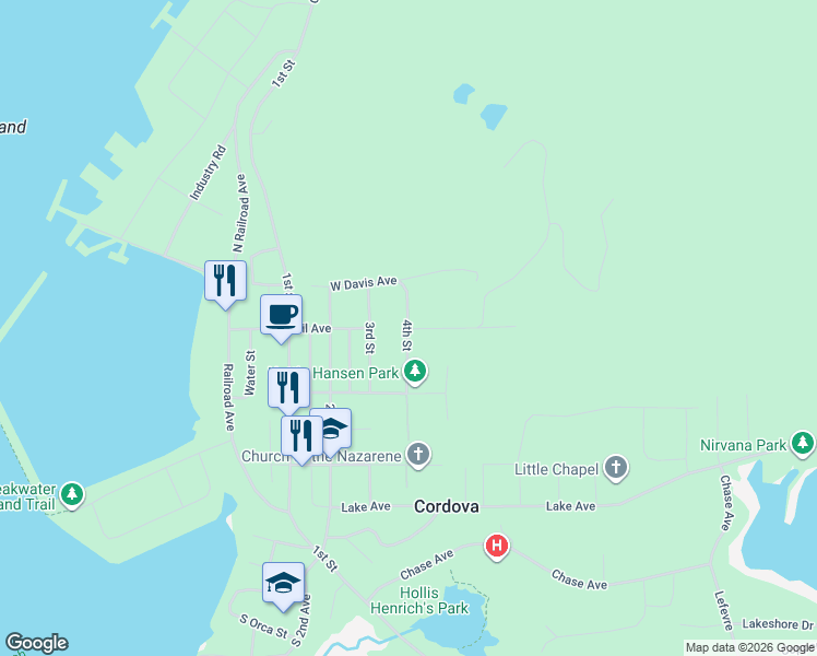 map of restaurants, bars, coffee shops, grocery stores, and more near 400 Council Avenue in Cordova