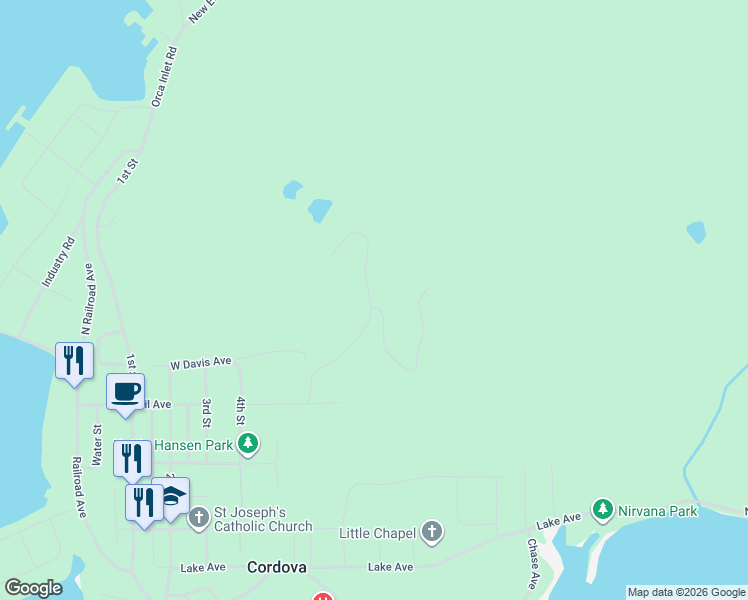 map of restaurants, bars, coffee shops, grocery stores, and more near Ski Hill Rd in Cordova