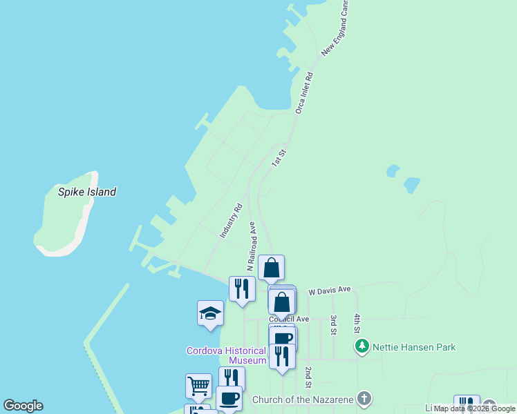 map of restaurants, bars, coffee shops, grocery stores, and more near 216-298 1st Street in Cordova