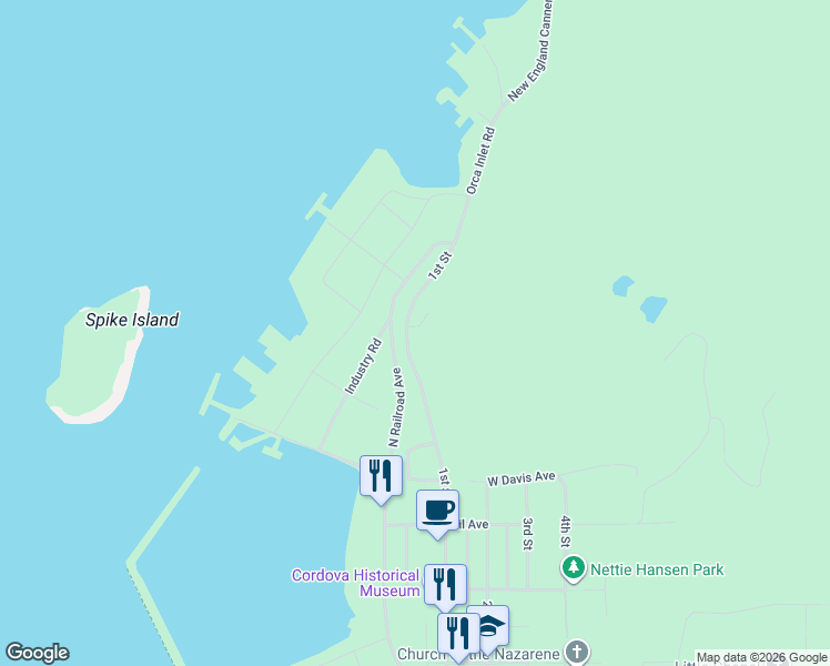 map of restaurants, bars, coffee shops, grocery stores, and more near 216 1st Street in Cordova