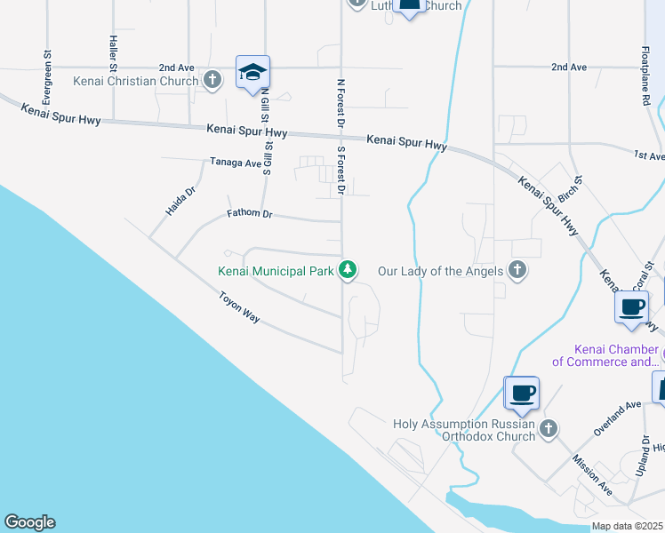 map of restaurants, bars, coffee shops, grocery stores, and more near 1514 Toyon Way in Kenai