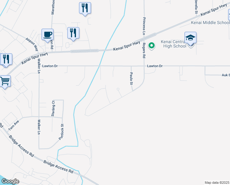 map of restaurants, bars, coffee shops, grocery stores, and more near 317 Rogers Road in Kenai