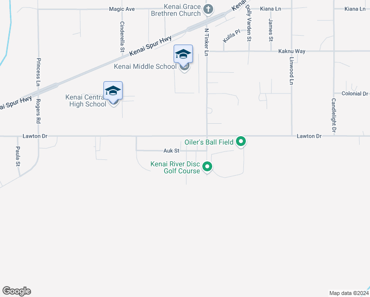 map of restaurants, bars, coffee shops, grocery stores, and more near 815 Auk Street in Kenai
