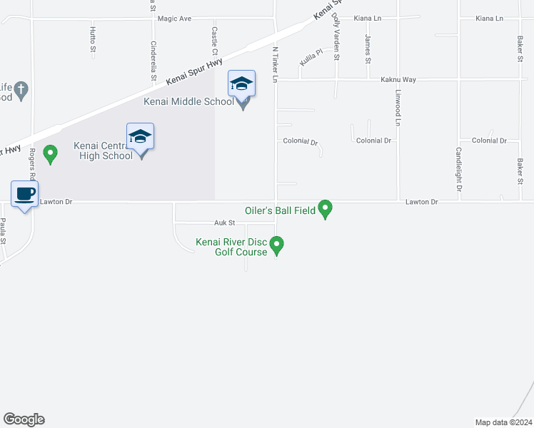 map of restaurants, bars, coffee shops, grocery stores, and more near 905 Auk Street in Kenai