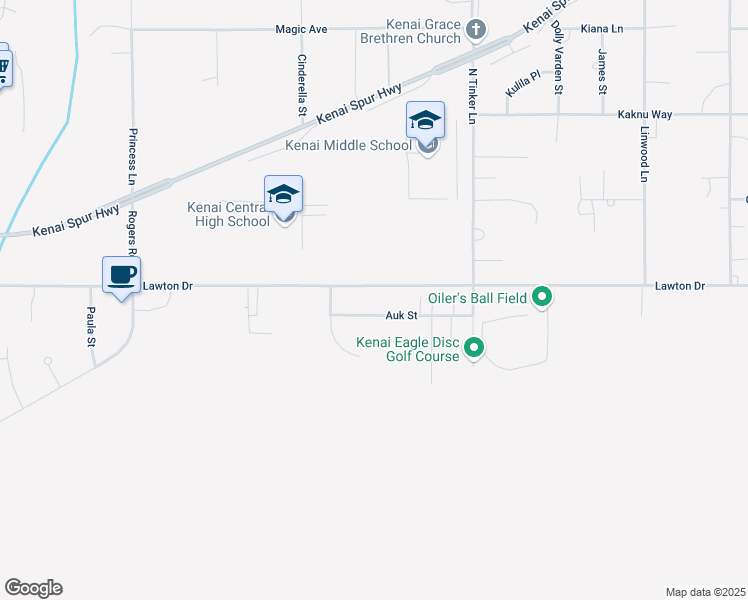 map of restaurants, bars, coffee shops, grocery stores, and more near 807 Auk Street in Kenai