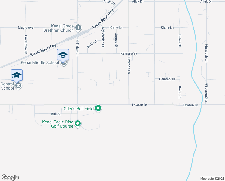 map of restaurants, bars, coffee shops, grocery stores, and more near 1105 Lawton Drive in Kenai