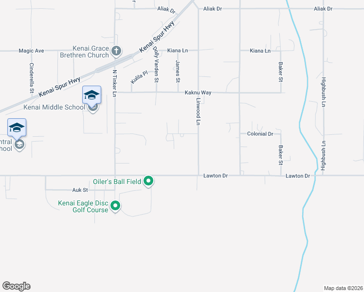 map of restaurants, bars, coffee shops, grocery stores, and more near 1105 Lawton Drive in Kenai