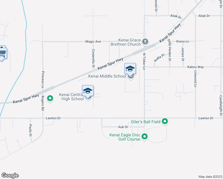 map of restaurants, bars, coffee shops, grocery stores, and more near 9583 Kenai Spur Highway in Kenai