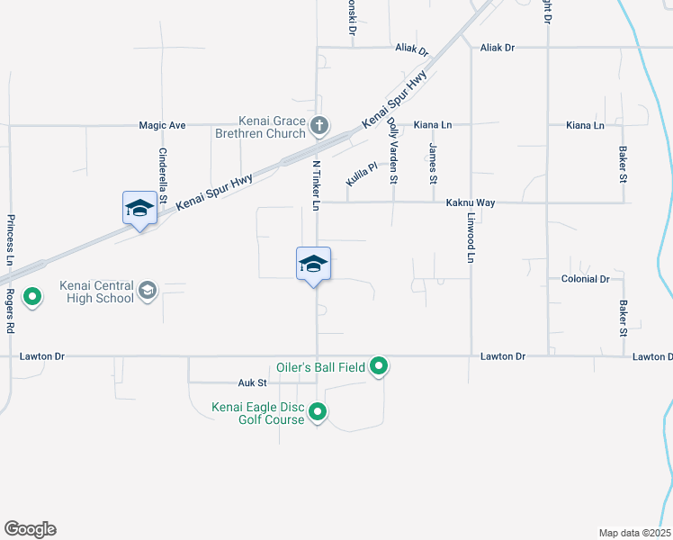 map of restaurants, bars, coffee shops, grocery stores, and more near 1001 Crow Court in Kenai