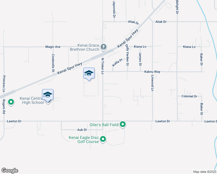 map of restaurants, bars, coffee shops, grocery stores, and more near 1001 Crow Court in Kenai