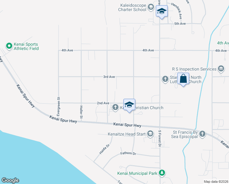 map of restaurants, bars, coffee shops, grocery stores, and more near 1704 2nd Avenue in Kenai