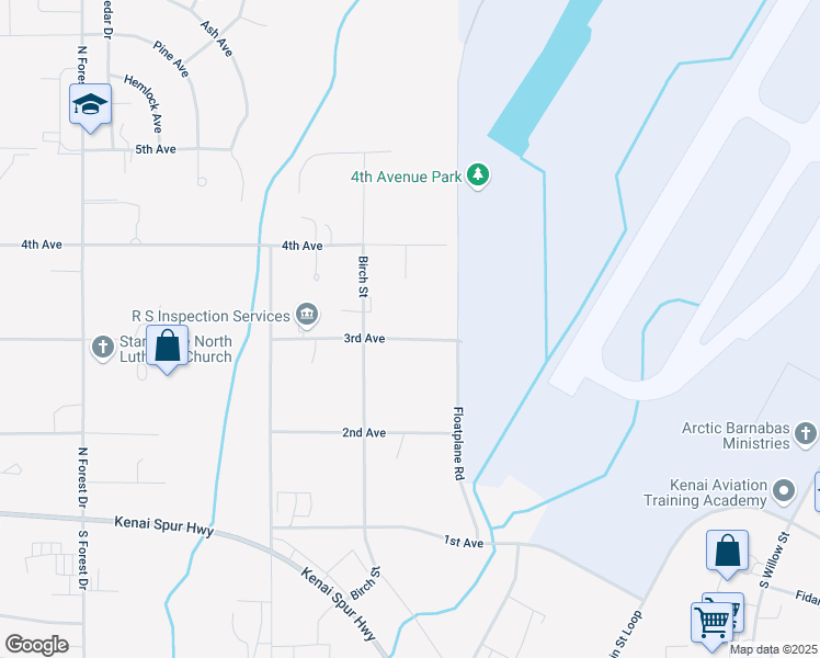 map of restaurants, bars, coffee shops, grocery stores, and more near 306 Birch Street in Kenai