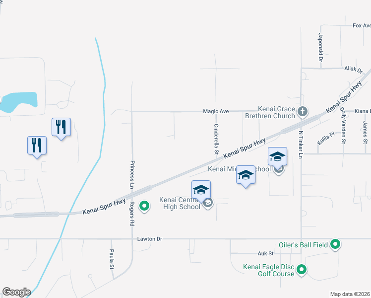 map of restaurants, bars, coffee shops, grocery stores, and more near 9744 Kenai Spur Highway in Kenai