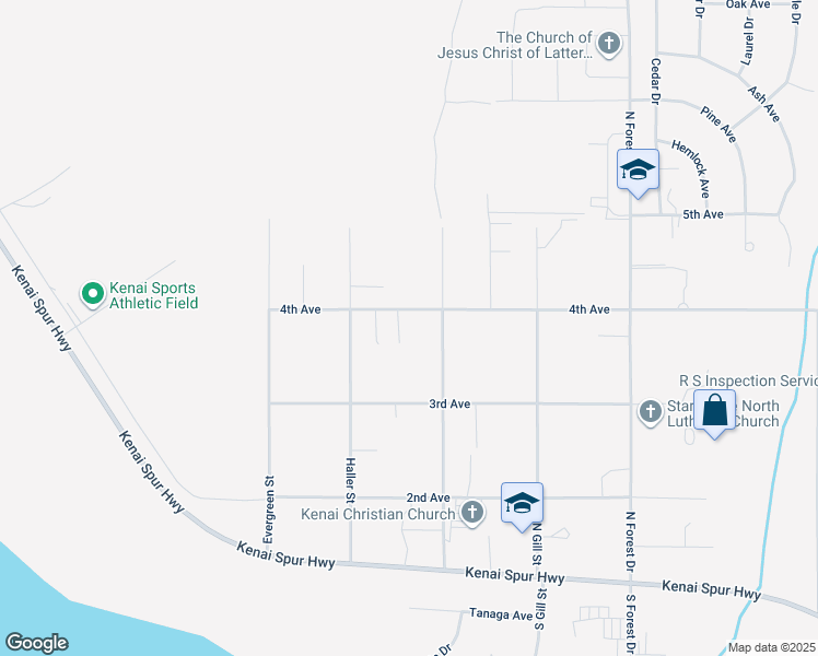 map of restaurants, bars, coffee shops, grocery stores, and more near 1801 4th Avenue in Kenai