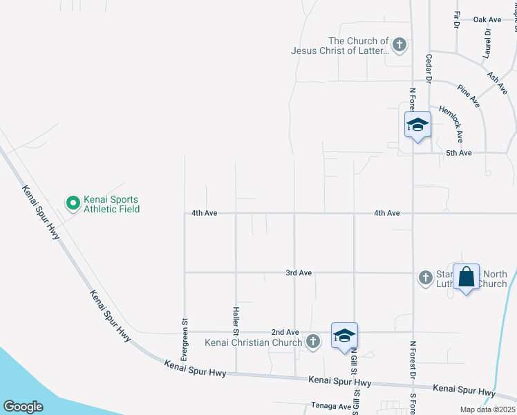 map of restaurants, bars, coffee shops, grocery stores, and more near 1801 4th Avenue in Kenai