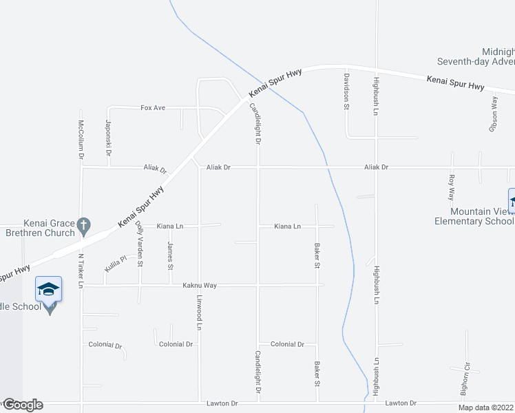 map of restaurants, bars, coffee shops, grocery stores, and more near 404 Candlelight Drive in Kenai