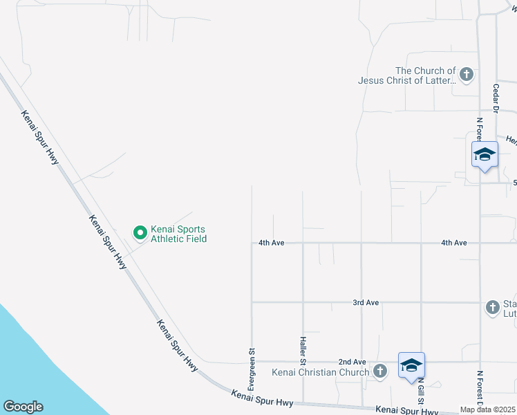 map of restaurants, bars, coffee shops, grocery stores, and more near 406 Evergreen Street in Kenai
