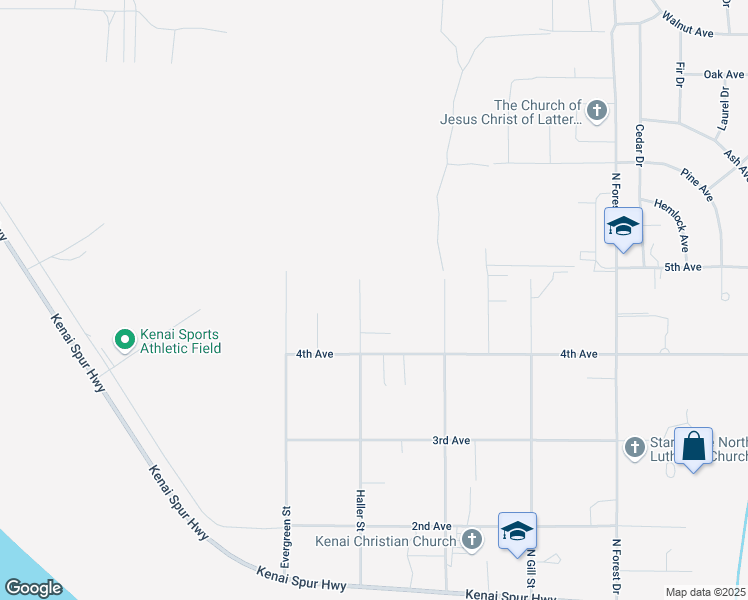 map of restaurants, bars, coffee shops, grocery stores, and more near 406 Evergreen Street in Kenai