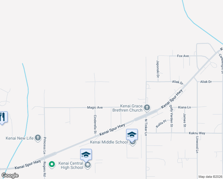 map of restaurants, bars, coffee shops, grocery stores, and more near 410 Cinderella Street in Kenai