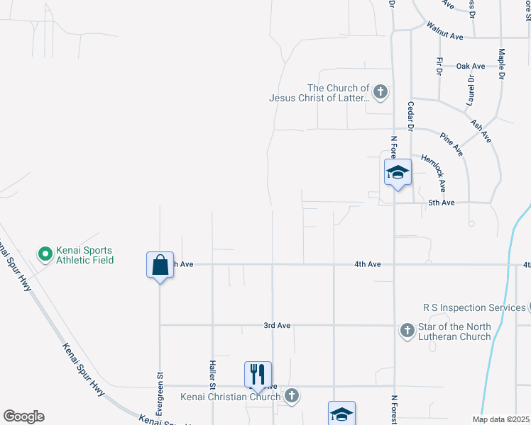 map of restaurants, bars, coffee shops, grocery stores, and more near 408 Haller Street in Kenai