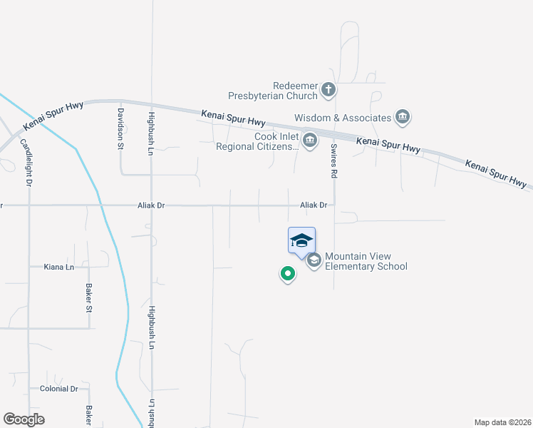 map of restaurants, bars, coffee shops, grocery stores, and more near 1720 Aliak Drive in Kenai