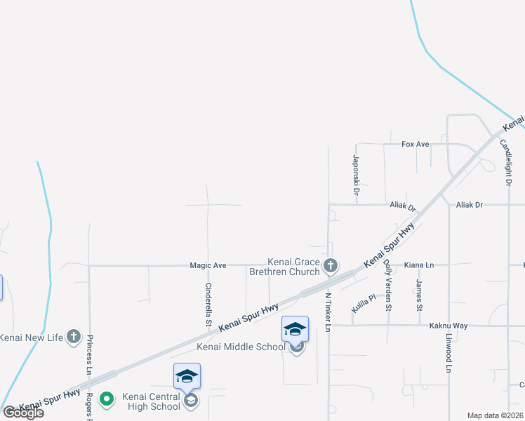 map of restaurants, bars, coffee shops, grocery stores, and more near 410 Cinderella Street in Kenai