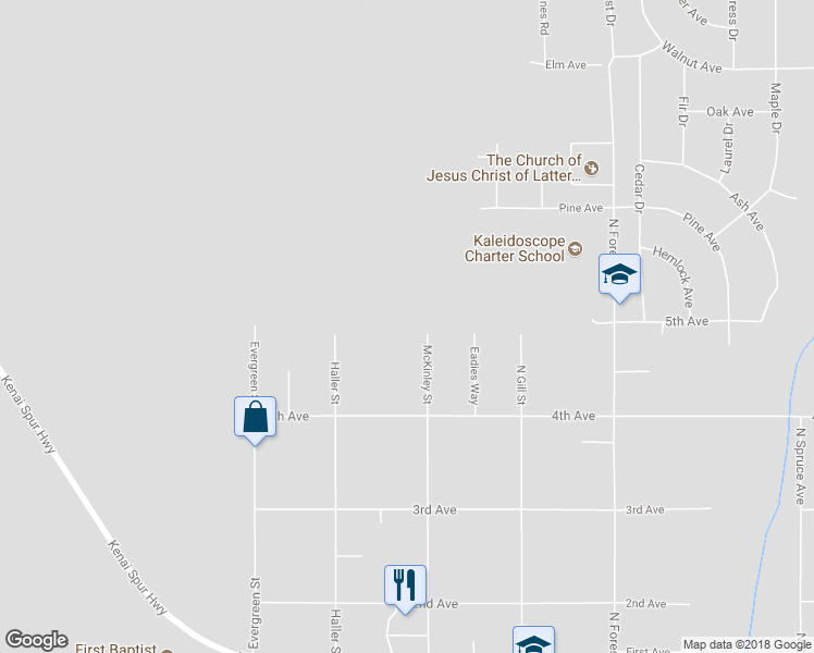 map of restaurants, bars, coffee shops, grocery stores, and more near 410 Haller Street in Kenai