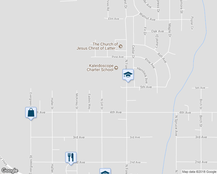 map of restaurants, bars, coffee shops, grocery stores, and more near 410 Eadies Way in Kenai