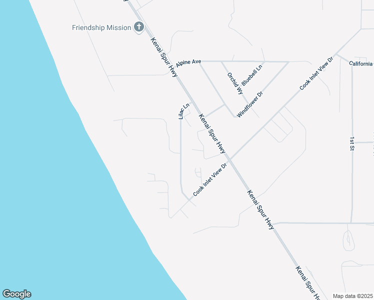map of restaurants, bars, coffee shops, grocery stores, and more near 1226 Lilac Lane in Kenai