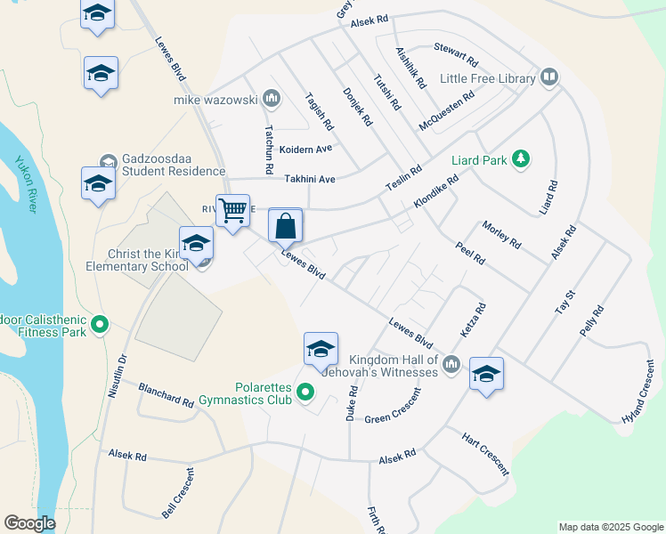 map of restaurants, bars, coffee shops, grocery stores, and more near 96 Lewes Boulevard in Whitehorse