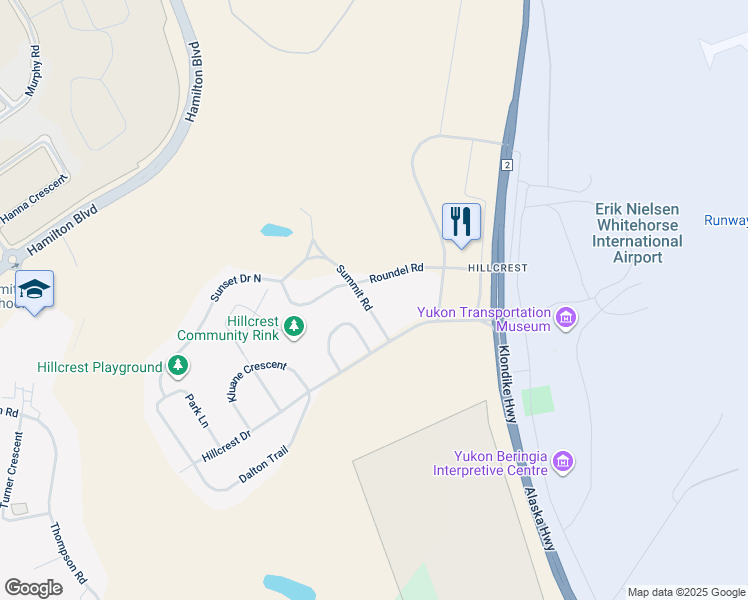 map of restaurants, bars, coffee shops, grocery stores, and more near 19 Summit Road in Whitehorse