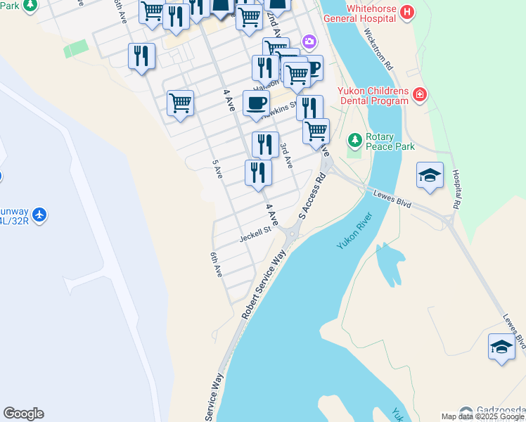 map of restaurants, bars, coffee shops, grocery stores, and more near 4038 4 Avenue in Whitehorse