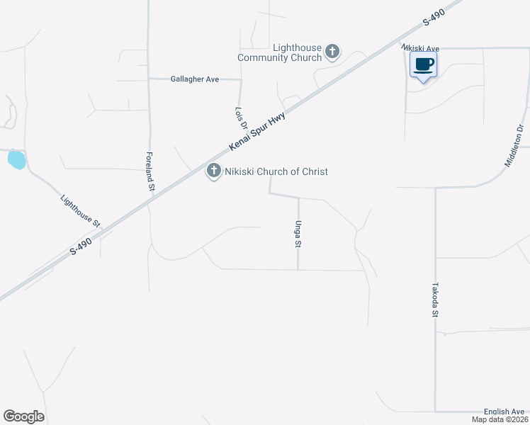 map of restaurants, bars, coffee shops, grocery stores, and more near 53768 Aleutian Court in Kenai