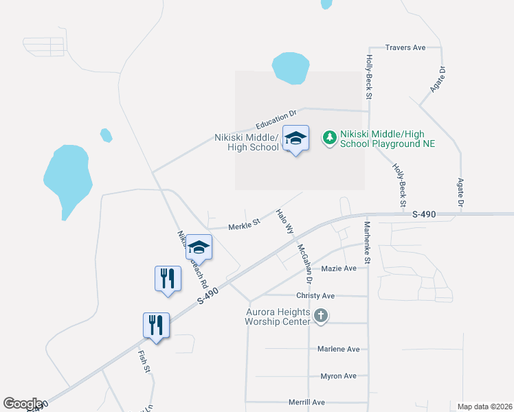 map of restaurants, bars, coffee shops, grocery stores, and more near 52218 Merkle Street in Kenai