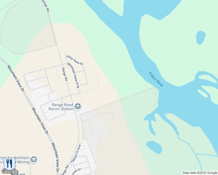 map of restaurants, bars, coffee shops, grocery stores, and more near 67 River Ridge Lane in Whitehorse