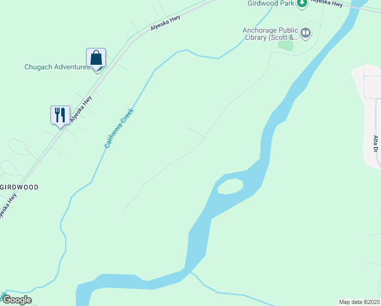 map of restaurants, bars, coffee shops, grocery stores, and more near Karolius Dr in Anchorage