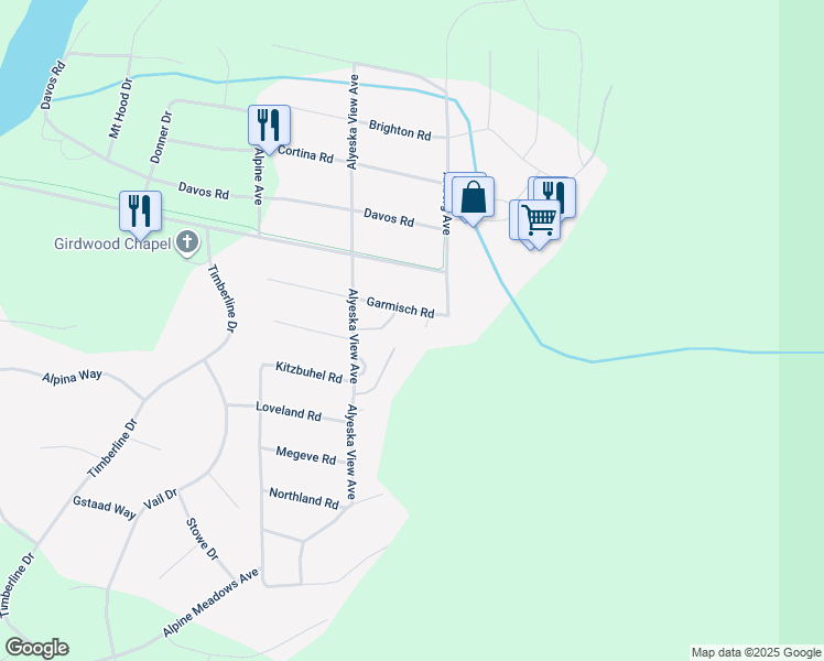 map of restaurants, bars, coffee shops, grocery stores, and more near 137 Garmisch Road in Anchorage