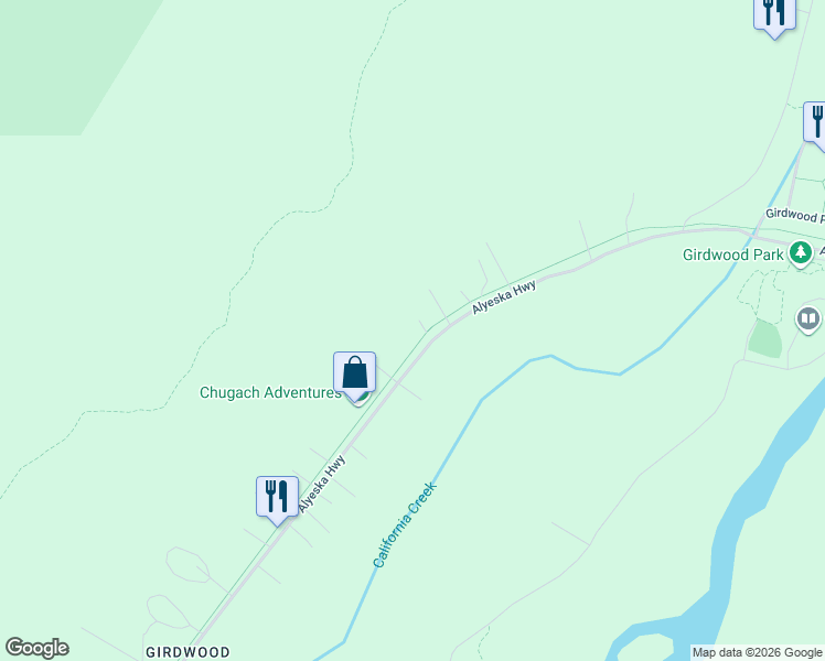 map of restaurants, bars, coffee shops, grocery stores, and more near 1687 Alyeska Highway in Anchorage