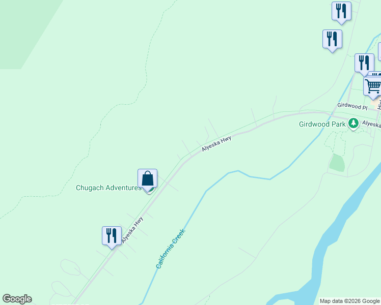 map of restaurants, bars, coffee shops, grocery stores, and more near 1714 Alyeska Highway in Anchorage