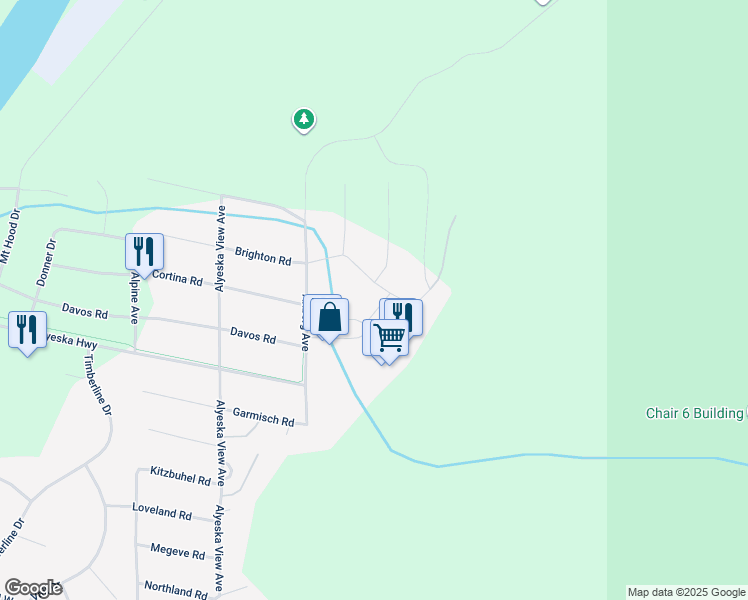 map of restaurants, bars, coffee shops, grocery stores, and more near 125 White Pass Lane in Anchorage