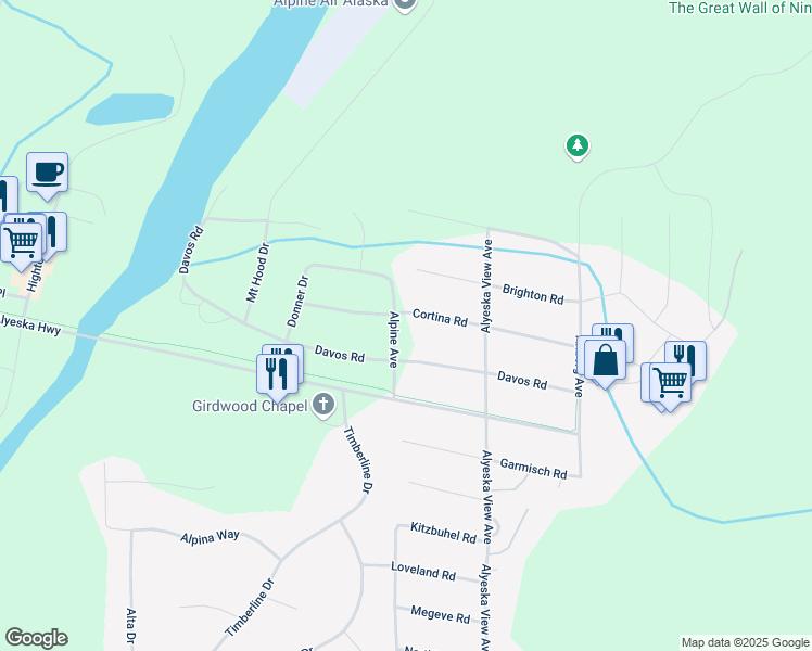 map of restaurants, bars, coffee shops, grocery stores, and more near 318 Davos Road in Anchorage