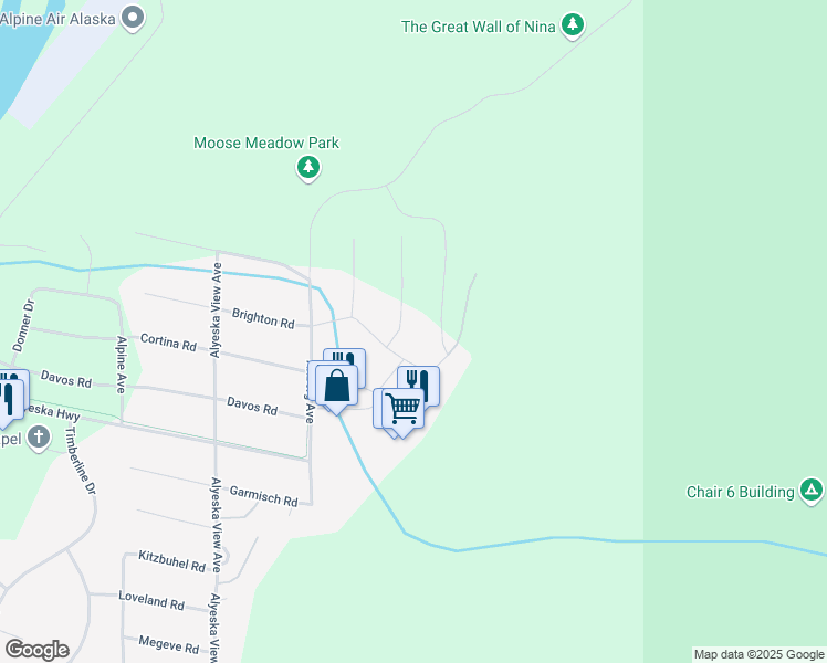 map of restaurants, bars, coffee shops, grocery stores, and more near 130 Taos Road in Anchorage