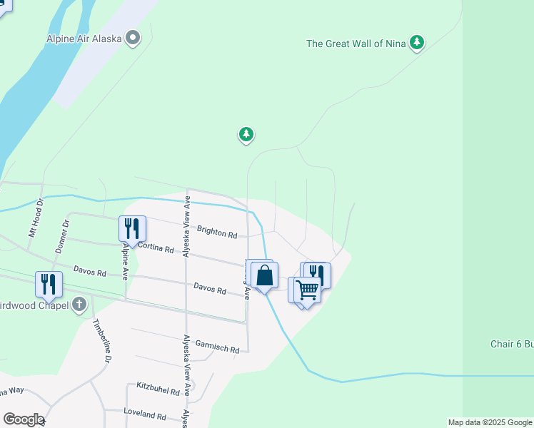 map of restaurants, bars, coffee shops, grocery stores, and more near 240 Crystal Mountain Road in Anchorage