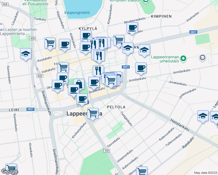 map of restaurants, bars, coffee shops, grocery stores, and more near in Lappeenranta