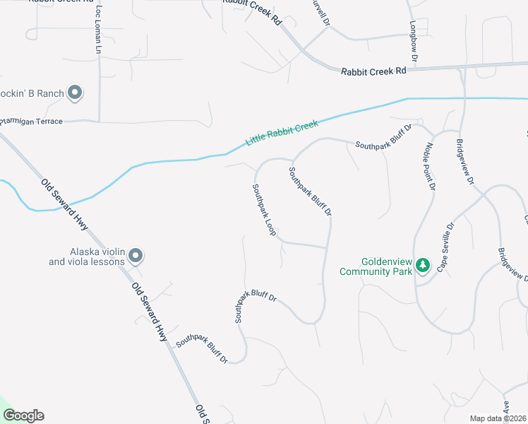 map of restaurants, bars, coffee shops, grocery stores, and more near 15721 Southpark Loop in Anchorage