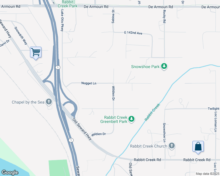 map of restaurants, bars, coffee shops, grocery stores, and more near 2945 Nugget Lane in Anchorage