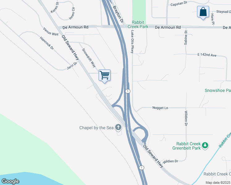 map of restaurants, bars, coffee shops, grocery stores, and more near 2435 Clements Drive in Anchorage