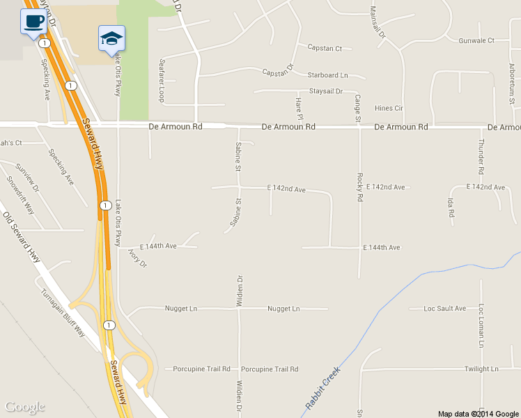 map of restaurants, bars, coffee shops, grocery stores, and more near 14250 Brandl St in Anchorage