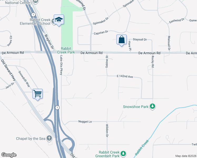 map of restaurants, bars, coffee shops, grocery stores, and more near 2900 East 142nd Avenue in Anchorage