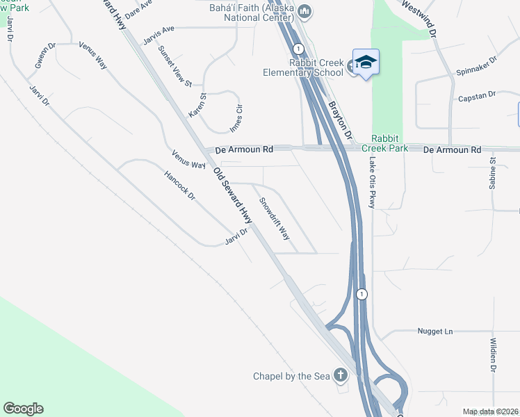map of restaurants, bars, coffee shops, grocery stores, and more near 14208 Snowdrift Way in Anchorage